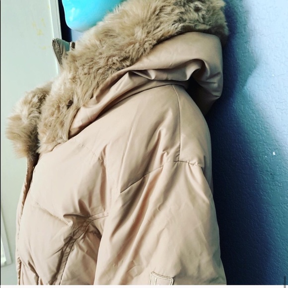 Larry Levine Tan Sz S Down Hooded Parka Coat - Picture 6 of 6